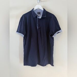 Finery Amalfi Coast Men's Polo Shirt 100% Cotton Navy Blue Short Sleeve Size 3X